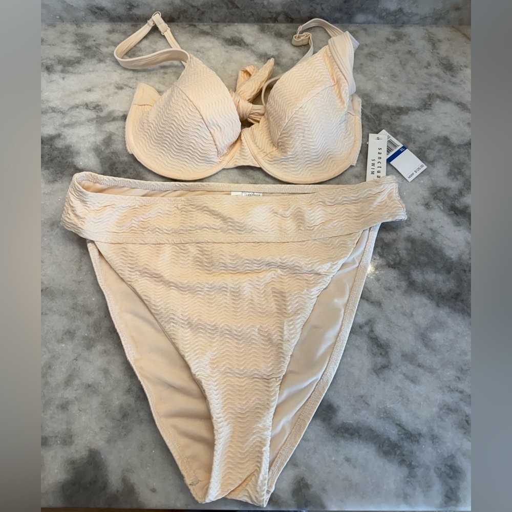 Sanctuary Swim XL Textured Bikini BNWT High Waist Sculpting Neutral Luxe Resort